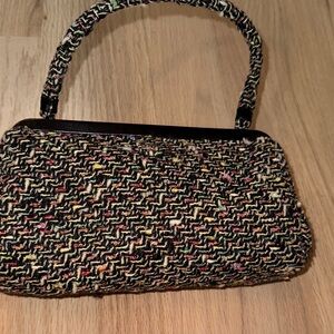 Manolo Blahnik Black Multicolor Tweed Clutch